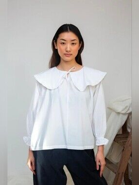 Beaumont Organic • Camilla Organic Cotton Poplin Blouse in White NWT